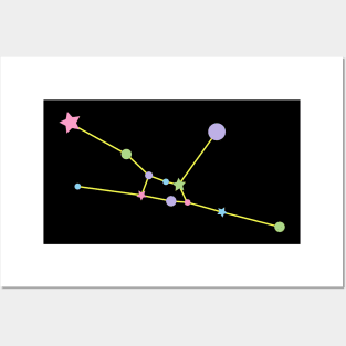 Taurus Zodiac Constellation in Rainbow Pastels - Black Posters and Art